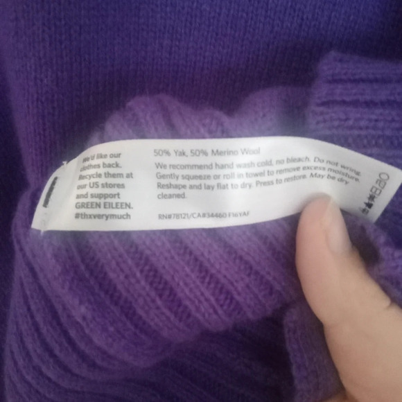 Eileen Fisher Jasmine Purple Yak Wool Blend Knit V Neck Sweater Size Small - Picture 8 of 8